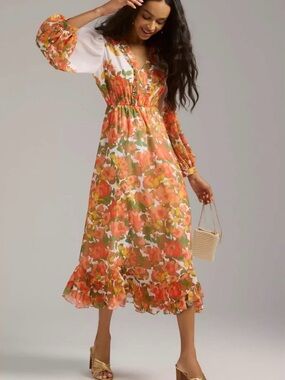 Vineet Bahl Anthropologie Floral Dress Sz Medium